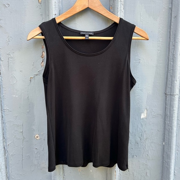 Eileen Fisher Black Stretch Silk Jersey Scoop Neck Tank, size XS - Picture 4 of 8